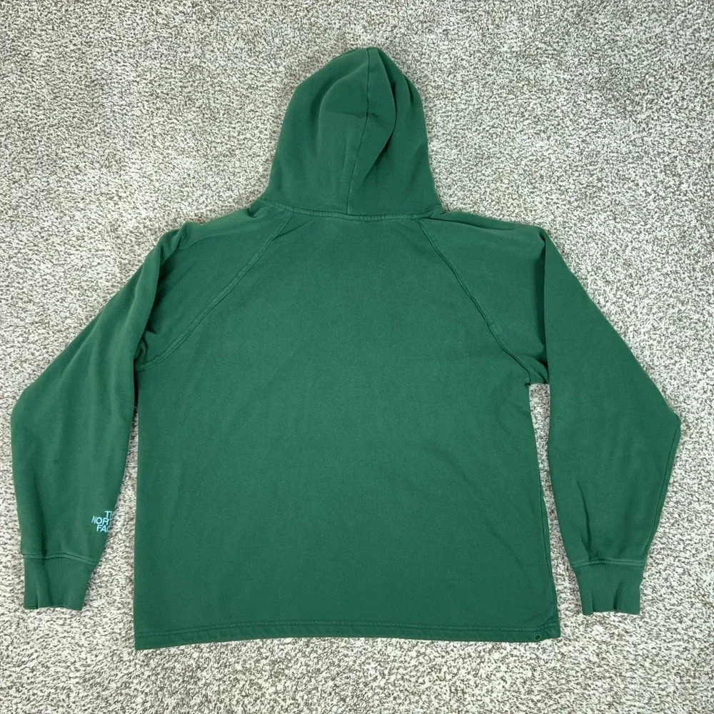 The North Face Hoodie Mens Large Green Pullover Fleece Graphic Outdoor Hiking